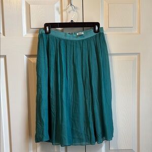 J. Crew Green Midi Pleated A-Line Skirt